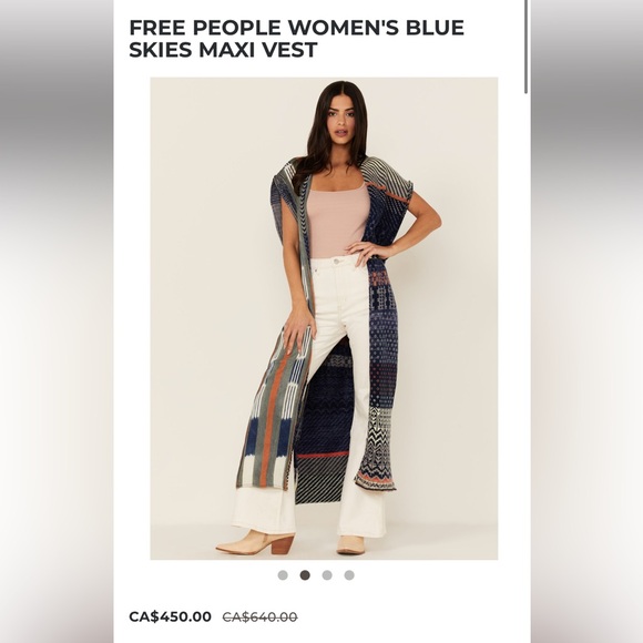 FREE PEOPLE WOMEN'S BLUE SKIES Maxi Cardigan Vest Large - Picture 5 of 8